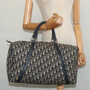 Christian Dior Trotter Canvas Boston Bag Navy Silver Auth